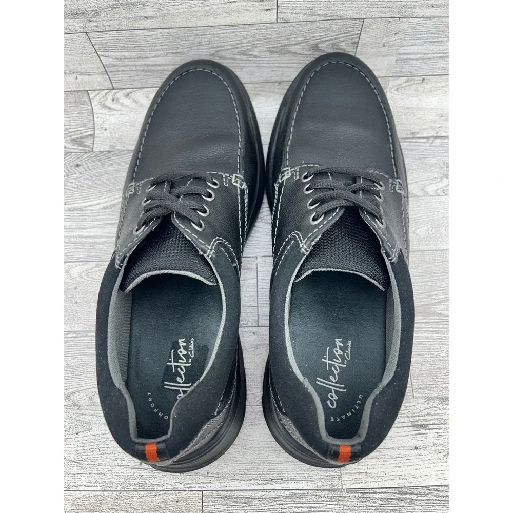 Clarks Collection Men Tilden Free Black Leather Moc Toe Oxford Shoes Size 9M‎